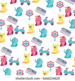 pattern of toys for small children on white background vector illustration design