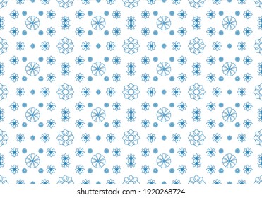 
Patrón de trazas de flores y figuras en tono azul sobre fondo blanco