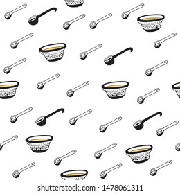  Pattern with traction Georgian dishes (spoons, tureen and soup ladle) and soup