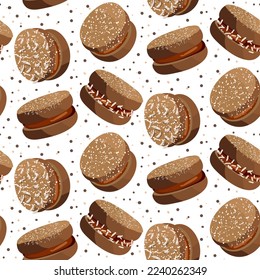 A pattern from the traditional Argentine dessert Alfagor chocolate with dots. Latin American food. Suitable for printing on textiles and paper. Printing for gift wrapping