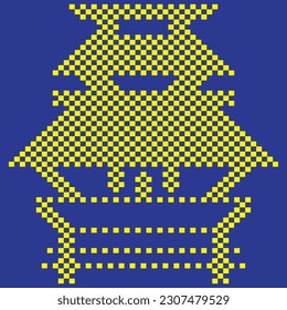 The pattern of the traditional Batak Karo house is made up of small squares to form a picture of a traditional house. This pattern is very attractive and modern. This pattern is also often used for backgrounds or designs on clothes, t-shirts, jackets, scarves and so on.