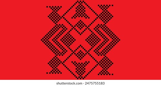 The pattern of the traditional Batak Karo house is made up of small squares to form a picture of a traditional house. This pattern is very attractive and modern. This pattern is also often used for backgrounds or designs on clothes, t-shirts, jackets, scarves and so on.