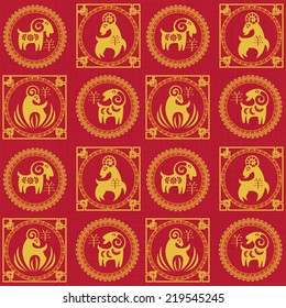 Pattern with traditional Chinese goats (or sheep) symbol 2015 