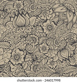 Pattern with traditional indian ornamental design. Floral background with indian ornament. Seamless pattern for your design wallpapers, pattern fills, web page backgrounds, surface textures.