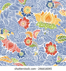 Pattern with traditional indian ornamental design. Floral background with indian ornament. Seamless pattern for your design wallpapers, pattern fills, web page backgrounds, surface textures.