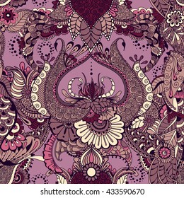 Pattern with traditional indian ornamental design. Floral background with indian elements. Seamless pattern for your design wallpapers, pattern fills, web page backgrounds, surface textures.