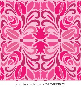 el patrón es un diseño tradicional de tela local con motivos florales y follaje en patrones de ikat continuos. el fondo está bellamente sombreado en tonos de rosa, adecuado para la moda. color dulce.
