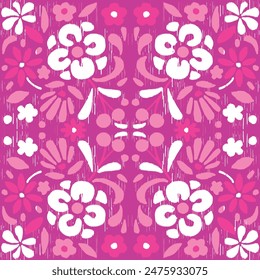 pattern is traditional local fabric design featuring floral and foliage motifs in continuous ikat patterns.  the background is beautifully shaded in tones of pink, suitable for fashion. sweet color.