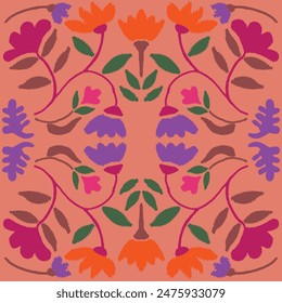 pattern is traditional local fabric design featuring floral and foliage motifs in continuous ikat patterns.  the background is beautifully shaded in tones of pink, suitable for fashion. sweet color.