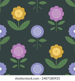 Pattern with traditional naive flowers