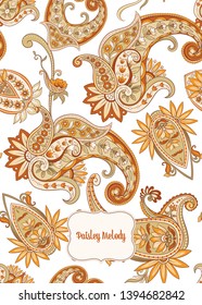 Pattern with traditional paisley. Floral vector illustration in damask style. Good for the cover of a notebook, tablet, phone. Colored vector illustration.
