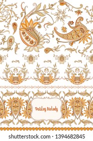 Pattern with traditional paisley. Floral vector illustration in damask style. Good for the cover of a notebook, tablet, phone. Colored vector illustration.
