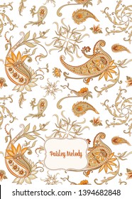 Pattern with traditional paisley. Floral vector illustration in damask style. Good for the cover of a notebook, tablet, phone. Colored vector illustration.
