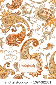 Patrón con paisley tradicional. Ilustración vectorial floral en estilo damasco. Bueno para la cubierta de un cuaderno, tableta, teléfono. Ilustración vectorial de color.
