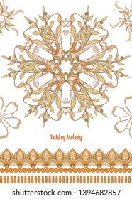 Pattern with traditional paisley. Floral vector illustration in damask style. Good for the cover of a notebook, tablet, phone. Colored vector illustration.

