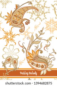 Pattern with traditional paisley. Floral vector illustration in damask style. Good for the cover of a notebook, tablet, phone. Colored vector illustration.
