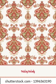 Pattern with traditional paisley. Floral vector illustration in damask style. Good for the cover of a notebook, tablet, phone. Colored vector illustration.
