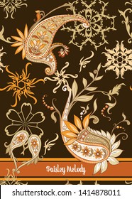 Pattern with traditional paisley. Floral vector illustration in damask style. Good for the cover of a notebook, tablet, phone. Colored vector illustration.
