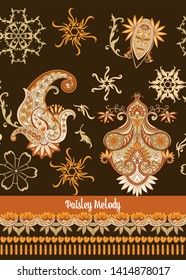 Pattern with traditional paisley. Floral vector illustration in damask style. Good for the cover of a notebook, tablet, phone. Colored vector illustration.
