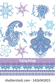 Pattern with traditional paisley. Floral vector illustration in damask style. Good for the cover of a notebook, tablet, phone. Colored vector illustration.
