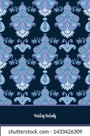 Pattern with traditional paisley. Floral vector illustration in damask style. Good for the cover of a notebook, tablet, phone. Colored vector illustration.
