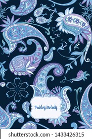 Pattern with traditional paisley. Floral vector illustration in damask style. Good for the cover of a notebook, tablet, phone. Colored vector illustration.
