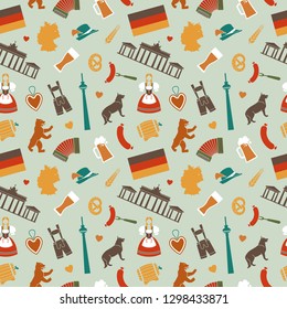 Pattern with traditional symbols of culture, architecture and cuisine of Germany