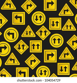 Pattern of traffic signs, isolated on black background, vector illustration