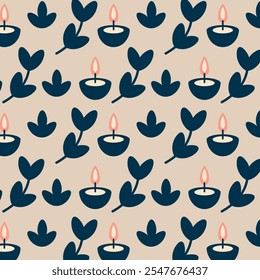 pattern tranquility plants candle blue warm dream illustration design project