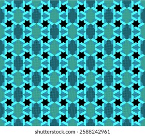 Pattern of Trapezoid, Star, hexagonal and rhombus, With Aqua, Teal, turquoise and dark slate gray colors.