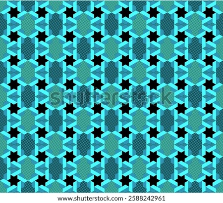 Pattern of Trapezoid, Star, hexagonal and rhombus, With Aqua, Teal, turquoise and dark slate gray colors.
