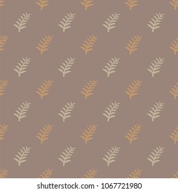 Pattern tree branches on brown background. Twig tree seamless pattern. Bare branches on beige pattern background