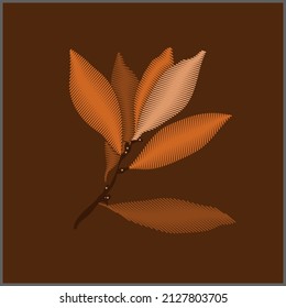 Pattern Tree laurel.Image on white and colored background.Embroidery.
