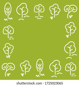 Pattern of tree lines. Text frame. Doodle background. Deciduous forest. Vector illustration