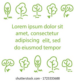 Pattern of tree lines. Text frame. Doodle background. Deciduous forest. Vector illustration