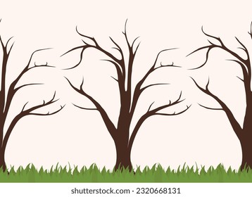 Pattern tree on grass seasoning greens bark vector illustration