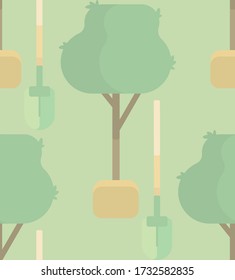 Pattern of tree transplant ready and transplant on green background. Wrapping.