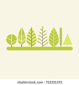 Pattern with trees in a flat style. Season is spring, summer. Vector illustration.