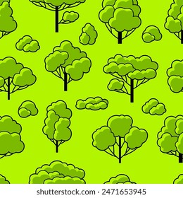 Pattern with trees. Spring or summer stylized plants.