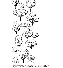 Pattern with trees. Spring or summer stylized plants.