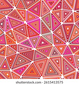 Pattern of triangle shapes. Large triangle size. Multiple repeated inner triangles. Multicolored style. Repeatable pattern. Amazing vector tiles. Seamless vector illustration.