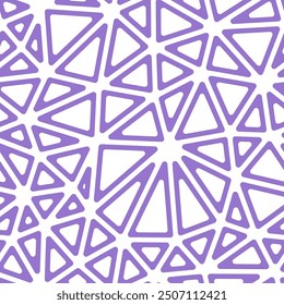 Pattern of triangle shapes. Medium triangle size. Solid color style. Rounded triangular cells outlined. Repeatable pattern. Soft lavender harmony. Amazing vector tiles. Seamless vector illustration.