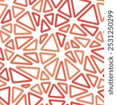 Pattern of triangle shapes. Medium triangles size. Mono tone style. Rounded triangles outlined. Repeatable pattern. Sunset Glow. Amazing vector tiles. Seamless vector illustration.