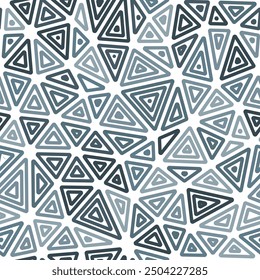 Pattern of triangle shapes. Multiple repeated inner triangles. Medium triangles size. Mono tone style. Seamless pattern. Amazing vector tiles. Elegant vector illustration.