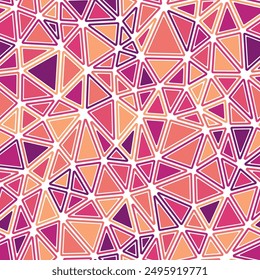 Pattern of triangle shapes. Rounded solid shapes in frames. Medium triangles size. Multicolored style. Repeatable pattern. Amazing vector tiles. Seamless vector illustration.