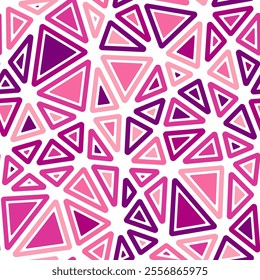 Pattern of triangle shapes. Rounded solid shapes in frames. Large triangles size. Multicolored style. Repeatable pattern. Amazing vector tiles. Seamless vector illustration.