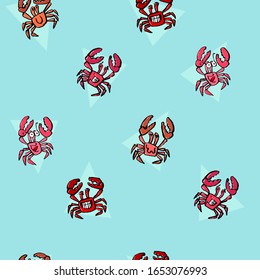 Pattern with triangles and crabs. Calligraphy. Color vector illustration. Can be used for wrapping paper, wallpaper, fabric, gift wrap, backgrounds.