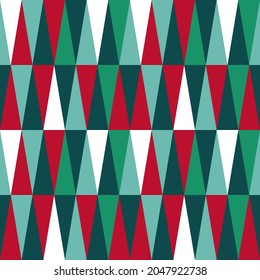 Pattern with triangles in traditional Christmas colors. Vector illustration. For prints, fabrics, scrapbooking, flyers and brochures, covers, packaging and various designs.