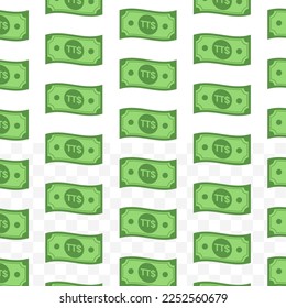 Pattern of Trinidad and Tobago Dollar banknotes on transparent background with mini doodle (icon) and green color. Vector Illustration