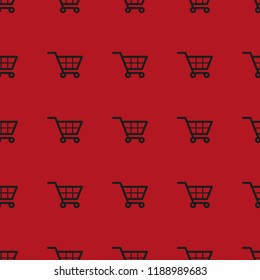 Pattern with trolley, black Friday, seamless, vector illustration, flat silhouette, red, black